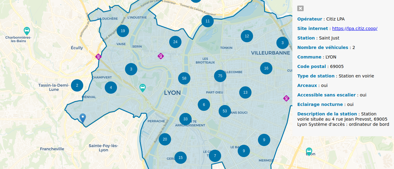 Recherche d'une station libre service à Lyon